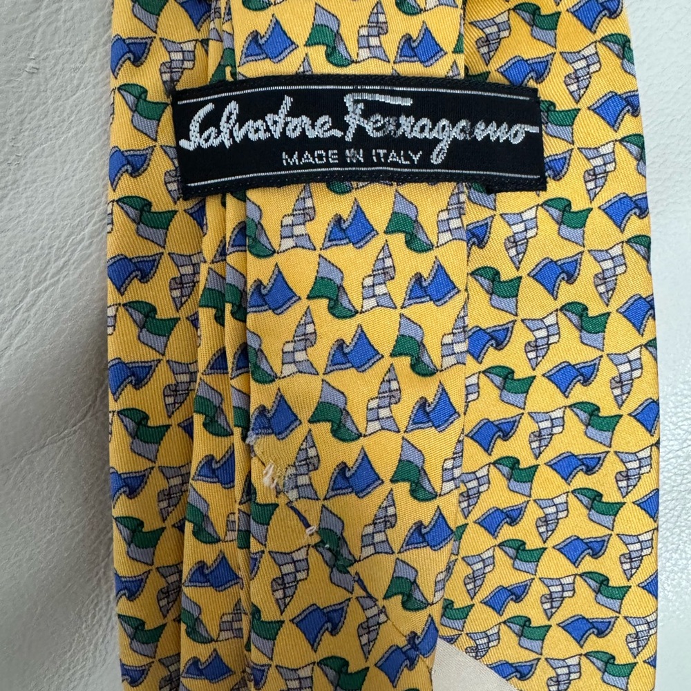 Salvatore Ferragamo Yellow Tie with Blue and Green Accents